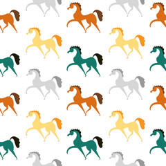 Seamless pattern with cartoon funny horse. Vector illustration.