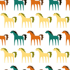 Seamless pattern with cartoon funny horse. Vector illustration.