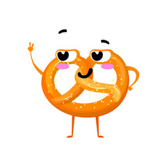 Vector cartoon character pretzel smiling on a white background