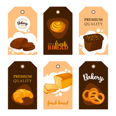 Vector cards shop bakery with breads set