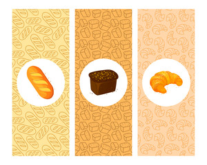 Set of bakery vector cartoon banners cards