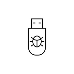 bugging usb drive line black icon on white background