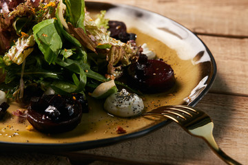 Restaurant food salad with roasted beetroot beet, Goat Cheese