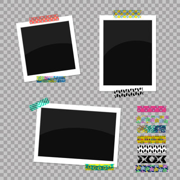 Set of antique photo frames with an ornamental adhesive tape. Vector illustration EPS10