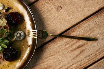 Restaurant food salad with roasted beetroot beet, Goat Cheese