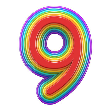 Concentric rainbow number 9 NINE 3D