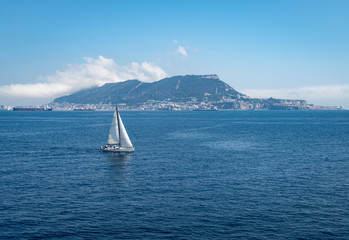 Rock of Gibraltar and Sailboat near Algeciras