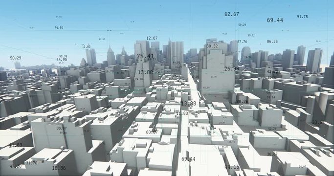4k flying through 3d urban building and skyscrapers,a financial tech digital data,tech network,complexity and data flood of modern digital age.Business figures.economic index,Stock Market.