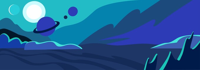 Vector flat illustration of space panoramic landscape