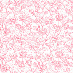 seamless background of lotus flower and leaves