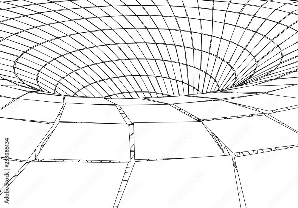 Poster tunnel or wormhole. digital 3d wireframe tunnel. 3d tunnel grid. network cyber technology. surrealis