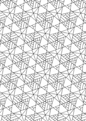 Tracé géométrique triangles motif mandala noir et blanc abstrait