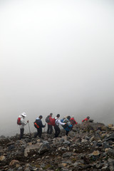 Mountaineers going down to Mount Agri (Ararat), Dogubeyazit, Turkey. Mount Agri is the highest...