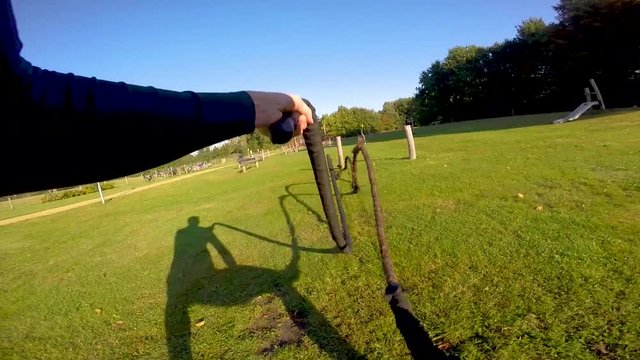 Bootcamp workout rope slam first person view