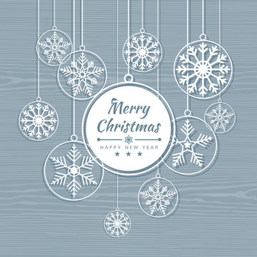 Merry Christmas card with Snowflakes banner. Winter background. Vector illustration