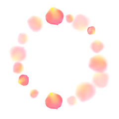 Rose gold petals flying cosmetics vector background.