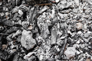 Gray ash from the oven background texture, cinder, grey ashes from the wood from the fireplace