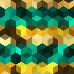 Hexagon grid seamless vector background. Childish polygons bauhaus corners geometric design. Trendy colors hexagon cells pattern for card or cover. Honeycomb cube shapes mosaic.
