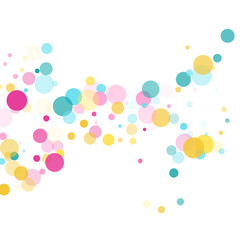 Memphis round confetti festive background in cyan blue, pink and yellow. Childish pattern vector.