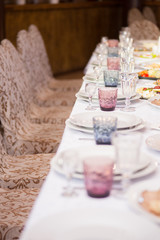 long served feast table.festive table in the restaurant.Interior of the banquet hall in the cafe.