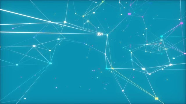 The camera is circling in all directions.Growing global network and data connections. You can use it for a technology, communication or social media background. Blue color. Seamless loop.