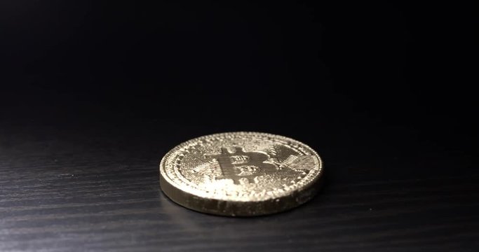 Spinning Crypto currency Gold Bitcoin - BTC - Bit Coin. Macro shot