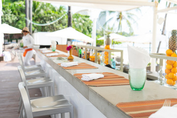 Beach bar with tropical fruits. The best moment at Pattaya, Thailand