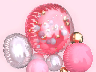 pink clear glossy balloon group floating 3d rendering
