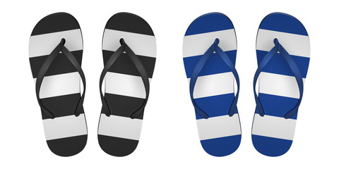 Vector Realistic 3d striped Flip Flop Set Closeup Isolated on White Background. Design Template of Summer Beach Holiday Flip Flops Pair For Advertise, Logo Print, Mockup. Front View
