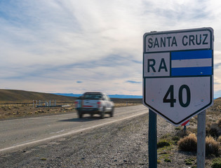Car travelling on Route 40 in Argentina