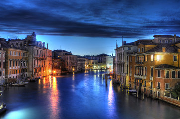 Obraz premium Night Canal in Venice with beautiful lights, Venice, Italy