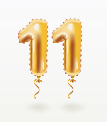 11 Years Golden Aluminum Foil Balloon anniversary - obrazy, fototapety, plakaty