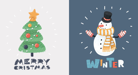 Snowman and Christmas tree card