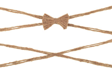 Burlap twine rope bow isolated on white background