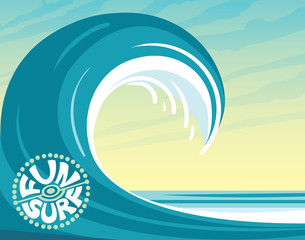 Surfing logo, wave, sky, ocean.