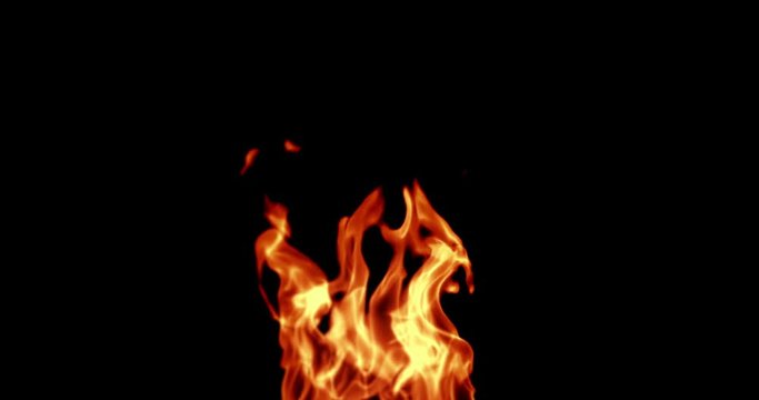 abstract real fire flames burn movement on chroma key green screen, with alpha channel background loop seamless ready