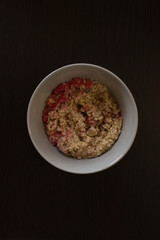 Oatmeal and Raspberries in a Bowl
