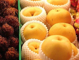 Farm fresh produce Pomegrante , Green and Golden Apples , Mushrooms ,ears of Corn. tomatoes, 