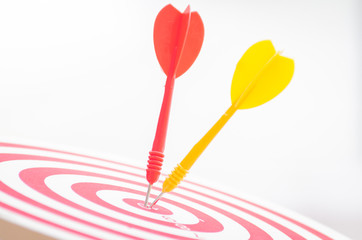 target dart pin on center 10 point dartboard  Marketing concept.