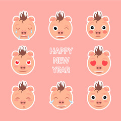 Emoji Set. Symbol of new year. Stickers