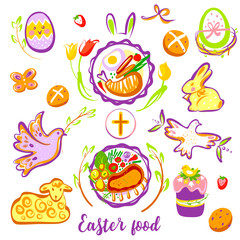 Easter food design element. Sketch menu plate, ingredient, accessory for celebration religion holiday. Vector illustration
