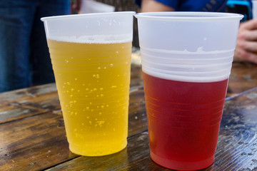 glasses of beer on a table