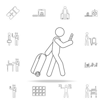 Passenger with baggage and ticket icon. Airport icons universal set for web and mobile