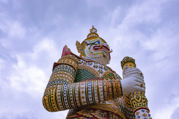 giants at wat arun to buddhist or tourists pay homage during the relax holidays. the landmark of Bangkok, Thailand