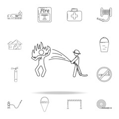 fireman extinguishes a burning person icon. Fireman icons universal set for web and mobile
