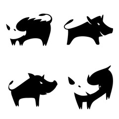 Set vector illustration isolated silhouette black hog, pork. Tem