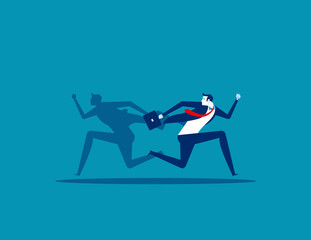 Fototapeta na wymiar Businessman and shadow running different way. Concept business vector illustration, Flat business cartoon, Different, People, Direction.