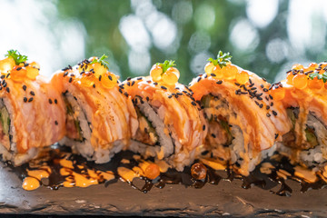 salmon sushi rolls with foie gras © topntp
