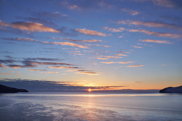 Dawn on the baikal lake in winter