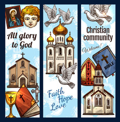 Christian community religious banners, vector
